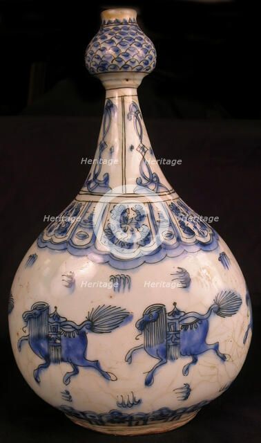 Bottle with Running Quadrupeds, Iran, 17th century. Creator: Unknown.