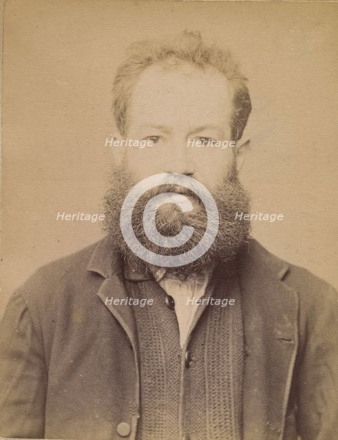 Bouchenez. Adolphe. 36 ans, 27/2/94. (En rouge barrant la fiche: "Transféré à Mazas. À fai..., 1894. Creator: Alphonse Bertillon.