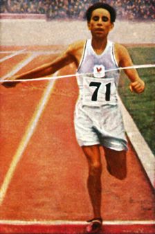 Boughera El Ouafi winning the marathon for France, 1928. Creator: Unknown