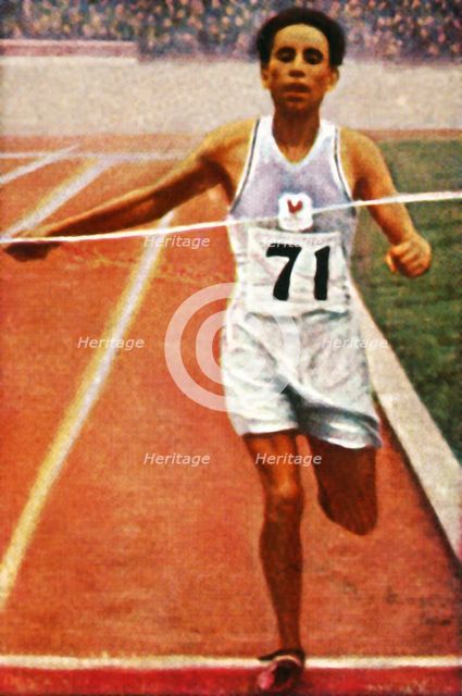 Boughera El Ouafi winning the marathon for France, 1928. Creator: Unknown.