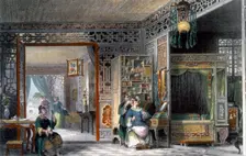 Boudoir and bedchamber of a lady of rank, China, 1843. Creator: Thomas Allom