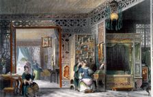 Boudoir and bedchamber of a lady of rank, China, 1843. Creator: Thomas Allom