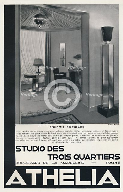 'Boudoir Circulaire - Studio Des Trois Quartiers - Athelia', 1933. Artist: Unknown.