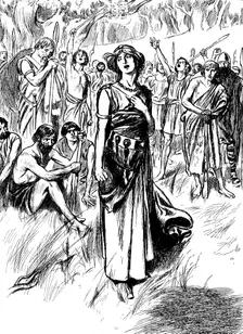 Boudicca (Boadicea) lst century British queen of the Iceni, rallying her troops, c1900