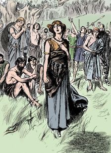Boudicca (Boadicea) lst century British queen of the Iceni, rallying her troops, c1900