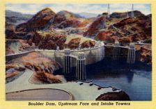 Boulder Dam, upstream face and intake towers, Arizona/Nevade, USA, 1941