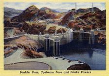 Boulder Dam, upstream face and intake towers, Arizona/Nevade, USA, 1941