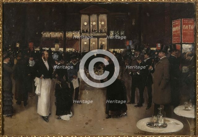 Boulevard Montmartre, at night, in front of the Theatre des Varieties, c1885. Creator: Jean Beraud.