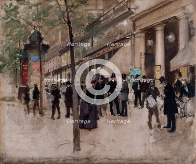 Boulevard Montmartre, in front of the Théâtre des Varieties, in the afternoon, c1885. Creator: Jean Beraud.