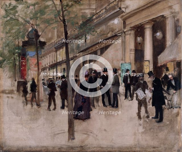 Boulevard Montmartre, in front of the Théâtre des Varieties, in the afternoon, c1885. Creator: Jean Beraud.