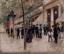 Boulevard Montmartre, in front of the Théâtre des Varieties, in the afternoon, c1885. Creator: Jean Beraud
