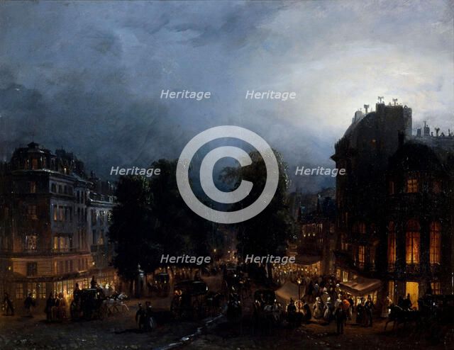 Boulevard des Italiens at night, ca 1835. Creator: Ferri, Domenico (1795-1878).