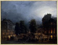 Boulevard des Italiens at Nuit, around 1835. Creator: Domenico Ferri