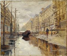 Boulevard Haussmann during the 1910 floods., 1910. Creator: Alexandre Bloch