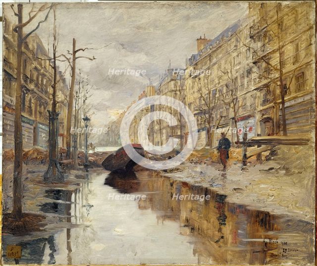 Boulevard Haussmann during the 1910 floods., 1910. Creator: Alexandre Bloch.