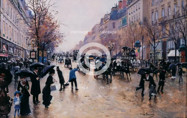 Boulevard Poissoniere in the rain, c1880. Creator: Jean Beraud.
