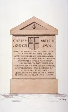 Boundary stone between the City of London and Southwark, 1819. Artist: TA