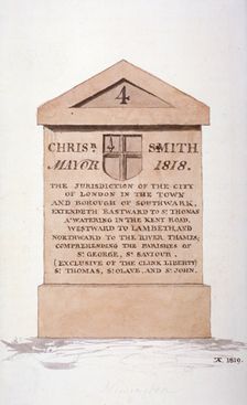 Boundary stone between the City of London and Southwark, 1819. Artist: TA