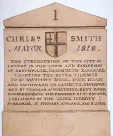 Boundary stone between the City of London and the borough of Southwark, London, c1820. Artist: Anon