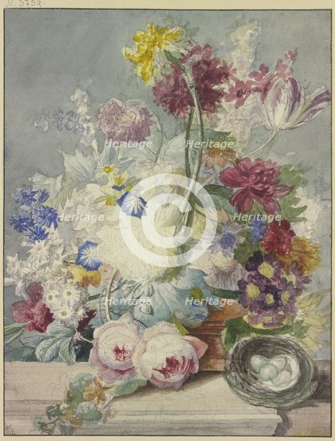 Bouquet, with a bird's nest with eggs. Creator: Paul Theodor van Brussel.
