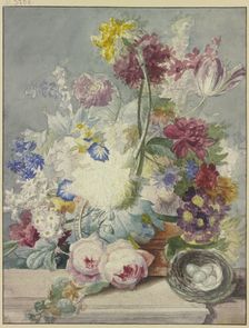 Bouquet, with a bird's nest with eggs. Creator: Paul Theodor van Brussel