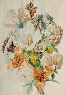 Bouquet with hibiscus and lilies, around 1840/1850. Creator: Leopold von Stoll