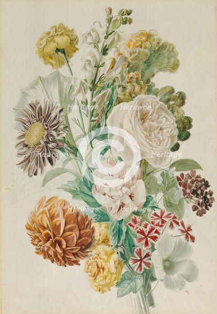 Bouquet with rose and dahlia, around 1840/1850. Creator: Leopold von Stoll.