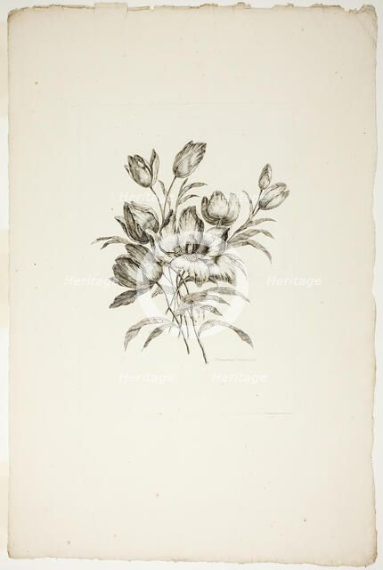 Bouquet with Tulips, from Collection of Different Bouquets of Flowers, I..., published July 4, 1760. Creator: Pierre-Charles Canot.