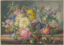 Bouquet in a basket, with a snail and a butterfly. Creator: Oswald Wijnen