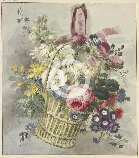 Bouquet in a hanging basket, 18th century. Creator: J. H. van Loon.