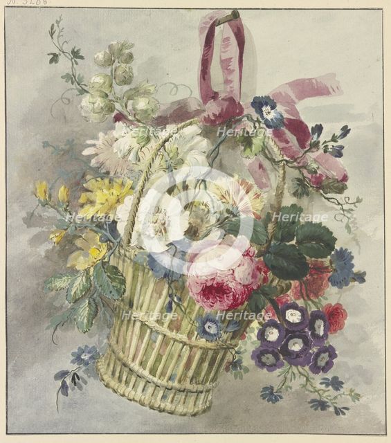Bouquet in a hanging basket, 18th century. Creator: J. H. van Loon.