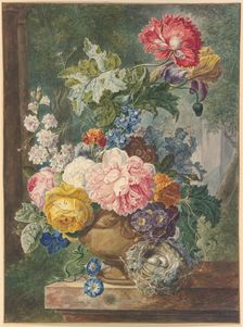 Bouquet in a vase, with a bird's nest. Creator: Georgius Jacobus Johannes van Os