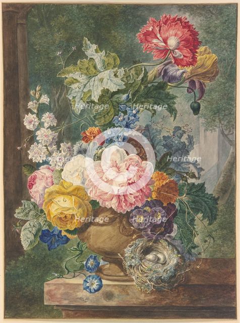 Bouquet in a vase, with a bird's nest. Creator: Georgius Jacobus Johannes van Os.
