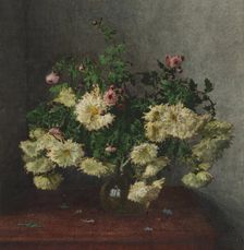 Bouquet of White Chrysanthemums and Michaelmas Daisies, 1862. Creator: Leon Bonvin