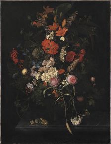 Bouquet of Flowers in a Glass Vase, 1685. Creator: Maria van Oosterwijck