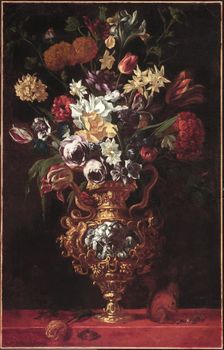Bouquet of Flowers in a Figured Gold and Silver Vase, 17th or early 18th century. Creator: Anon