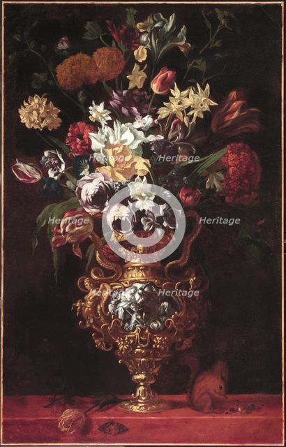 Bouquet of Flowers in a Figured Gold and Silver Vase, 17th or early 18th century. Creator: Anon.