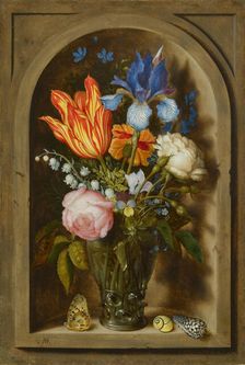 Bouquet of flowers in a Roemer glass set in a niche, c1620. Creator: Bosschaert, Ambrosius, the Elder (1573-1621)