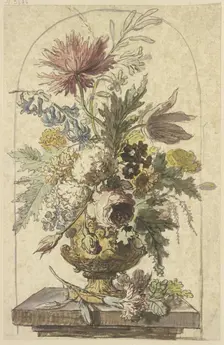 Bouquet of flowers in a vase, with a carnation in the foreground. Creator: Jan van Huysum