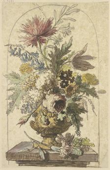 Bouquet of flowers in a vase, with a carnation in the foreground. Creator: Jan van Huysum