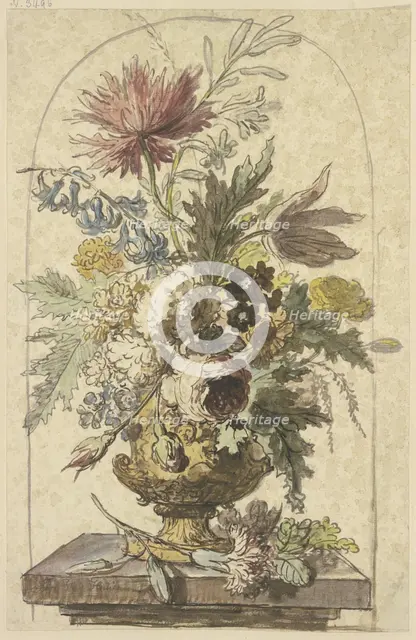Bouquet of flowers in a vase, with a carnation in the foreground. Creator: Jan van Huysum.