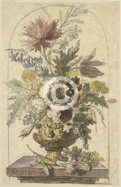 Bouquet of flowers in a vase, with a carnation in the foreground. Creator: Jan van Huysum.