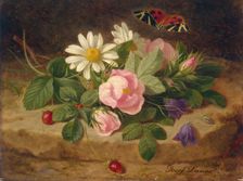 Bouquet of Flowers with a Butterfly, 1850. Creator: Josef Lauer