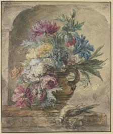 Bouquet of flowers, with a dead bird, early-mid 18th century. Creator: Jan van Huysum