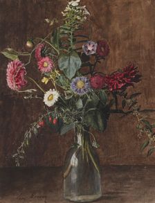 Bouquet of Flowers with Dahlias, c1862. Creator: Leon Bonvin