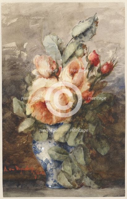 Bouquet of roses in a vase, 1867-1892. Creator: Adrienne van Hogendorp.