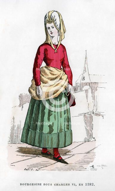 Bourgeoise in costume of the time of Charles VI of France, 1382 (1882-1884).Artist: Petit