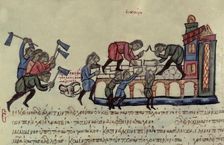 Bovine pest that devastated the empire during the reign of Romanus I, miniature in Scylitzes Mat…