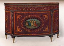 Bow-Fronted Commode, with Metal Mouldings and Headings, veneered and inlaid with coloured woods c