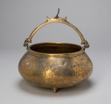 Bowl (Tas) with Attached Handles, Decorated with Horsemen and Solar Motif, 14th century. Creator: Unknown